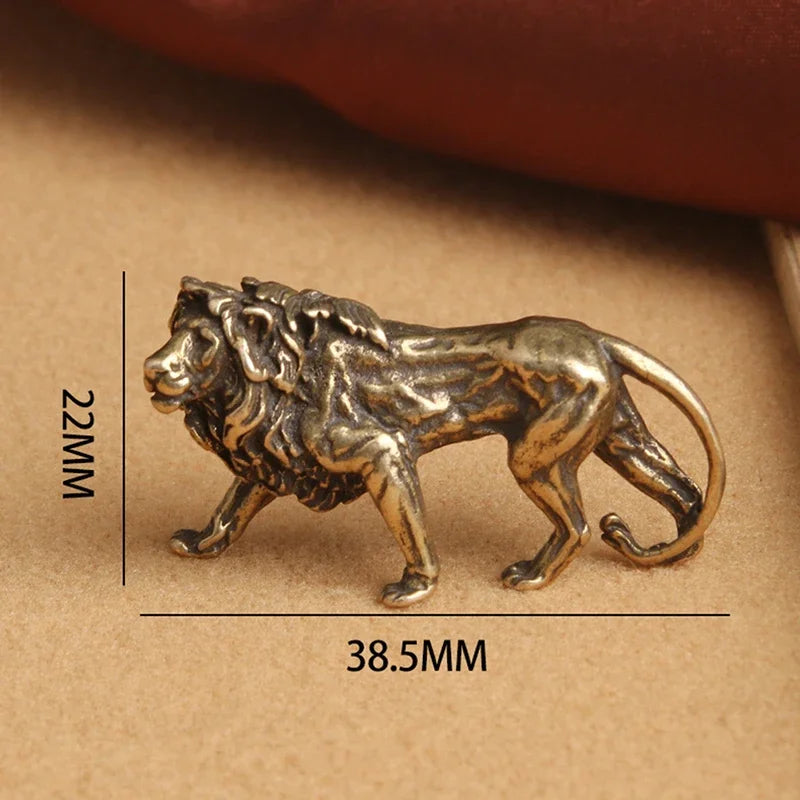 Pure Copper Majestic Lion King Miniatures Figurines Desk Decorations Vintage Brass Mini Dragon Animal Statue Home Decor Ornament
